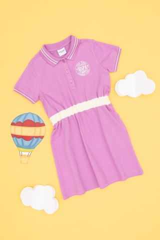 U.S. Polo Assn. Kız Çocuk Fuşya Polo Yaka Kısa Kol A-Form Örme Elbise 50306260-VR023