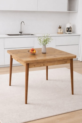 Renlife 70x70 Küçük Yemek Masası Ahşap Ayaklı Kompakt Mutfak Masası 2 Kişilik Minimal Masa Aris Gri Çam