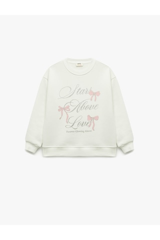Koton Şardonlu Uzun Kollu Bisiklet Yaka Sweatshirt Ekru 6wkg10358ak