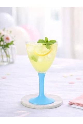 Mika Plastik Kadeh Lüks Turkuaz Ayaklı Şarap Bardağı 150 Ml 10'lu Ahşap