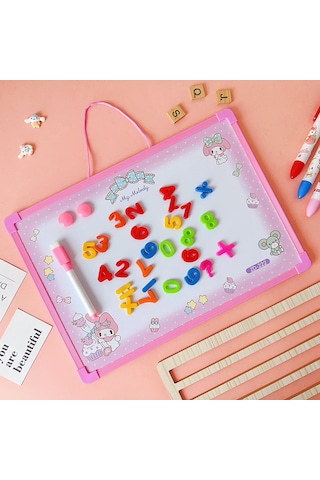 Snapbuy Sanrio Temalı Kuromi Seçenekli Silinebilir Mıknatıslı Yazı Tahtası Harf Ve Rakamlı, Duvara Asılabilir Pembe