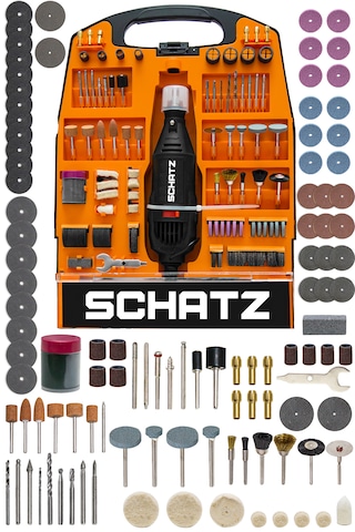 Schatz 302 Parça Devir Ayarlı 125 W Hobi Kalıpçı Gravür Seti El Motoru Mini Taşlama Seti Turuncu