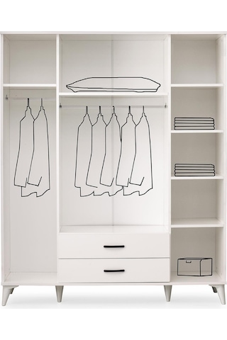 Kumsal 4 Kapılı 2 Çekmeceli Gardrop Elbise Dolabı 160x48x195cm 001