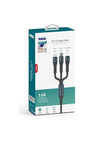 Phixi Force CB631 Çoklu Şarj Ve Data Kablosu 1 M