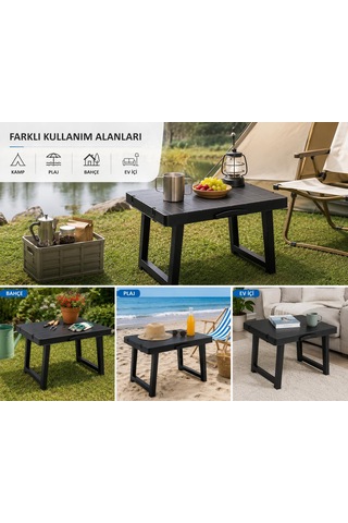 Turan Home Katlanabilir Plastik Kamp Ve Piknik Masası, Antrasit, 50x40 Cm, Modern, Tutma Yerli, Poşet Takma Yerli Açık Ceviz