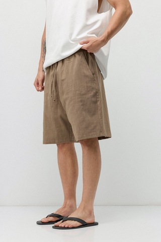 Vamos Basic Oversize Keten Şort Taş