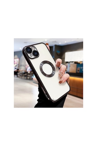 Apple iPhone Uyumlu 15 Plus Kılıf Kamera Lens Korumalı Logo Gösteren Arkası Şeffaf Kenarları Renkli Titanium Resimde Görünen