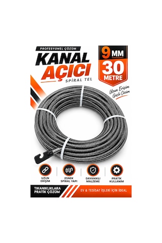 9 Mm 30 Metre Kanal Açıcı Spiral Tel Uzun Erişimli Esnek Gider Açma Susta Teli