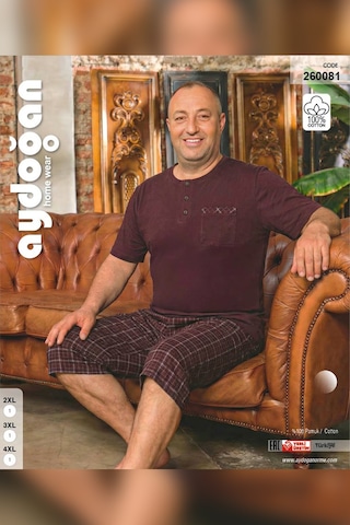 Aydoğan Erkek Dinç Büyük Beden Koton Vişne Bermuda Pijama Takımı 0081 Bordo