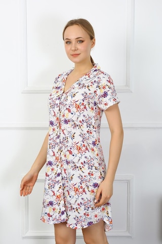 Akbeniz Kadın Penye Kısa Kol Düğmeli Ekru Tunik Gecelik 13104-ekru Ekru