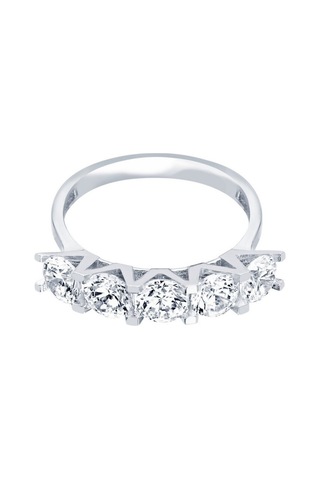 Diamond Line - Gülaylar - Beyaz Altın 8 Ayar Beştaş Yüzük
