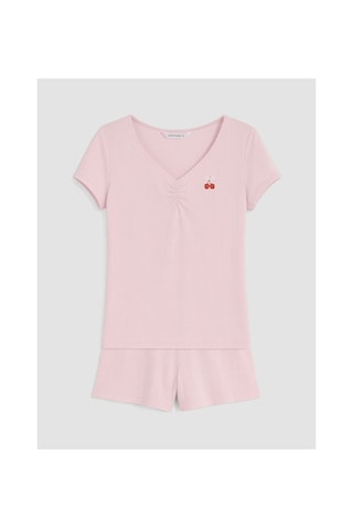 Lcw Young Pembe Kiraz Baskılı Kadın Şortlu Pijama Takımı