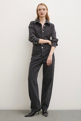 Never More Yüksek Bel Düğme Kapamalı Mom Jean Siyah Siyah