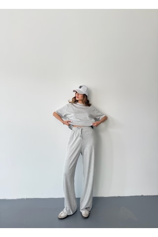 Kadın Modal Kısa Kolu Soft Touch Spor Takım Gri