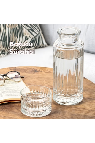 Porsima 8999 Oslo Cam Kapaklı Ve Bardaklı 800ml Başucu Sürahisi