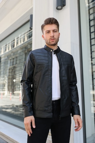Erkek Siyah Iç Cepli Slim Fit Deri Ceket 001