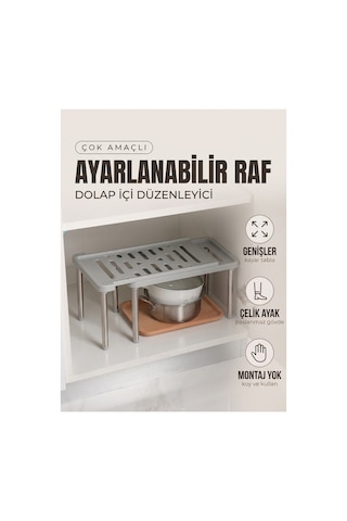 Ayarlanabilir Plastik Raf Dolap İçi Düzenleyici Genişleyebilir Mutfak Banyo Rafı Gri