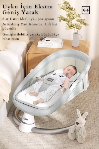 Kiwi Dolly 2in1 Otomatik Sallanan Kademe Ayarlı Beşik Ve Anakucağı - Gri