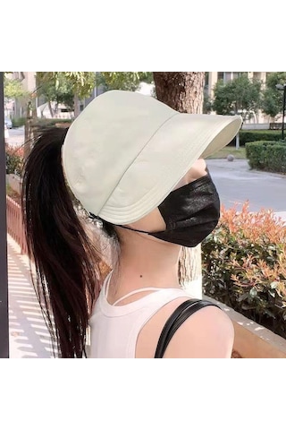 Valkyrie Geniş Vizör Güneş Koruyucu Kadın Şapka Maske Takma Düğmeli Tenis Spor Şapka Krem Krem
