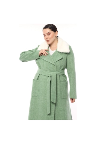 Lady Sharm Natural Kaşmir Astarlı Boynu Vizon Kaban Mint Yeşili