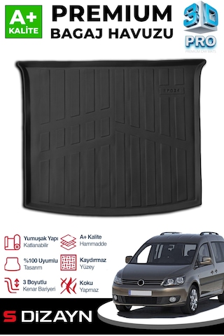 S-dizayn Vw Caddy 3d Pro Bagaj Havuzu 2010-2015 A+ Kalite