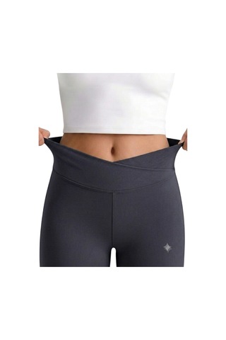 Erdem Kıds Kız Çocuk Cepli Kruvaze Kemer Yüksek Bel, Günlük, Koşu, Yürüyüş, Yoga, Spor, Egzersiz, Fitness Tayt Füme Füme