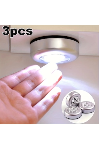 Willowhaven 3 Adet Yuvarlak Led Dokunmatik Gece Lambası Beyaz Işık Pilsiz Yapışkanlı Dolap Aydınlatma