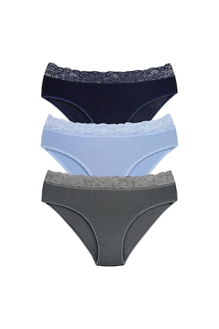 Sensu Kadın Bambu Kumaş Beli Dantelli Slip Külot 3'lü Paket Set Kts1094 Gri