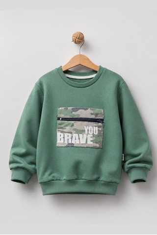 Overdo Kids Erkek Çocuk Kamuflaj Desenli Uzun Kol Sweatshirt Yeşil