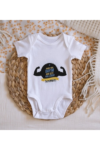 Bitmeyenkartus Bk Kids Isimli Dayım Her Şeyi Halleder Tasarımlı Bebek Body Zıbın Beyaz
