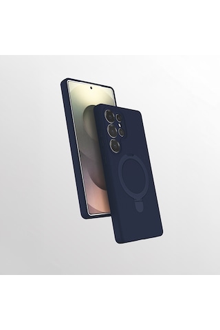 Samsung Uyumlu Galaxy S25 Ultra Kılıf 360 Derece Döner Standlı Magsafe Kamera Lens Korumalı Silikon Systemcom Lila