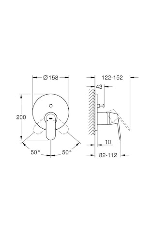 Grohe Eurosmart Cosmo 24045000 2 Çıkışlı Divertörlü Ankastre Banyo Duş Bataryası Krom Gri