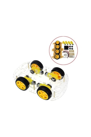 Arduino 4wd Robot Araba Platform Kiti Şeffaf - Eğitim Ve Hobi Amaçlı Stem Robotik Projeler İçin