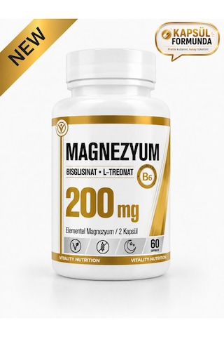 Vitality Nutrition Magnezyum 60 Kapsül Bisglisinat + L-treonat + Vitamin B6 Vitality Nutrition Magnezyum 60 Kapsül Bisglisinat + L-treonat + Vitamin B6