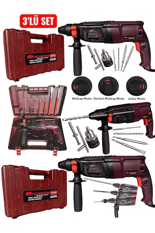 Schmıtzer 3'lü Set Sch-2603k Pro 850 W Sds Plus Metal Şanzuman Profesyonel Darbeli Matkap Kırıcı Delici 26mm Hilti