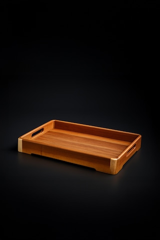 Akasya Ahşap Servis Tepsisi Büyük Boy 40x28x4,5 Cm Doğal Ahşap Sunum Tepsisi Kahverengi