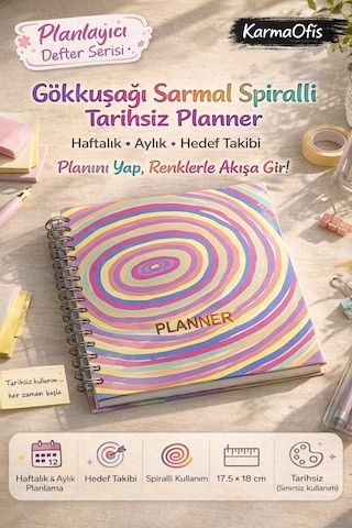 Renkli Spiralli Tarihsiz Planner Defter Haftalık Aylık Ajanda Ve Hedef Takip Planlayıcı 17.5x18 Cm Diğer