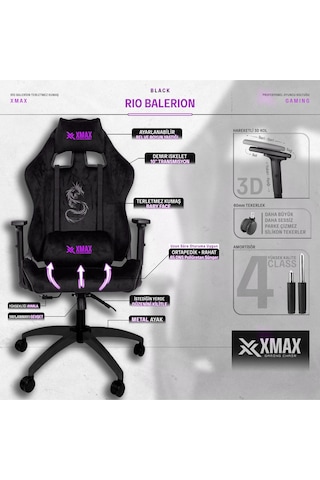 Rio Black Balerion Komple Baby Face Terletmez Kumaş Siyah/mor Profesyonel Oyuncu Koltuğu