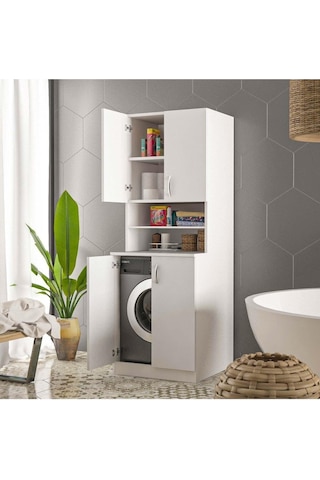 Ars Grup Mobilya Çamaşır Makinesi Dolabı Banyo Dolabı Raflı Kapaklı Model Beyaz