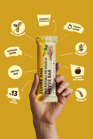 Yer Fıstıklı Ve Muzlu Meyve Bar, Şeker İlavesiz 35 Gr X 12 Adet