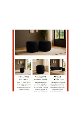 Smarto Relax Puf Babyface Kumaş Silindir Puf 40 45 Cm Siyah