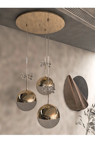 Solis Enerji Tasarruflu Modern Ve Lüks Gold 3'lü Led Avize