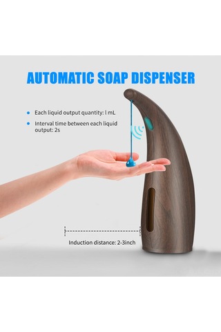 Gajeena Koyu Ağaç Desenli 300ml Otomatik Entegre Infrared Alçak Akış Sabun Dağıtıcı Pil Yok - Modern Mutfak/banyo Kullanıma Uygun Koyu Kahverengi