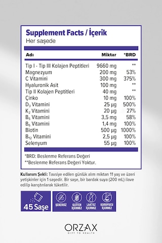 Collagen Mag Plus 9700 Mg Kolajen + Magnezyum + D3 K2 + Biotin 45 Saşe - 2 Adet