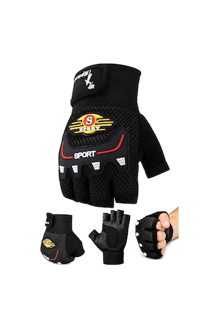 M Beden Kesik Yarım Fitness Gym Ağırlık Kaldırma Spor Eldiveni Unisex Bisiklet Eldiveni Siyah 115 Genel