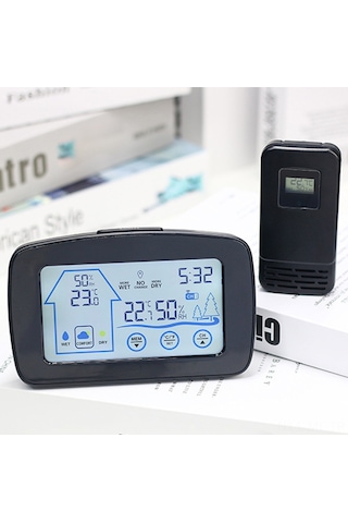 Mufunye İç/harici Sıcaklık Nem Ölçer, Saat Takvim Alarm, Dokunmatik Ekran, Maks/min Kayıt, 7 Dil Desteği - Beyaz Pil Dahil Değil