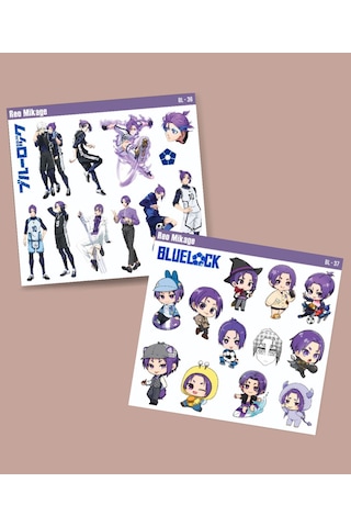 Bluelock-reo Mikage-parlak Kağıt -2li Sticker Set-telefon Süsleme Blue Lock Mor