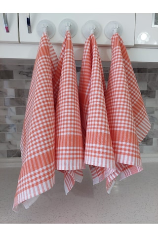 Pamuklu Turuncu Renkli Pöti Kareli 4'lü Kurulama Bezi,peçete