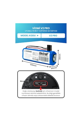 Viomi V2 Pro Uyumlu 14.4 V 3200 mAh Robot Süpürge Batarya