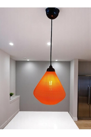 Amberis Keten Dokuma Görünümlü Modern Sarkıt Avize Rustik Ampul Hediyeli Kahverengi